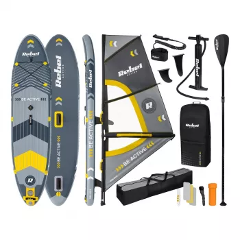 Paddle surf hinchable REBEL ACTIVE con aparejo de windsurf, 305x76x15 cm, set completo con pala, bomba, leash, mochila