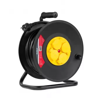 Rebel alargador enrollable 4 tomas 50m IP44 negro/amarillo