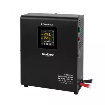 Rebel POWER-800 Sistema de alimentación de emergencia de pared – Inversor de onda senoidal pura con función de carga 12V, 230V, 800VA/500W
