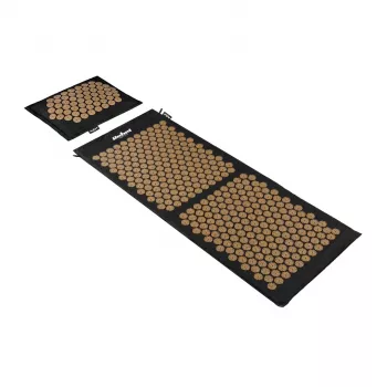 REBEL RBA-6012-GL ECO set de esterilla de acupresión con almohada, XL 110x42 cm, púas doradas, algodón natural y fibra de coco