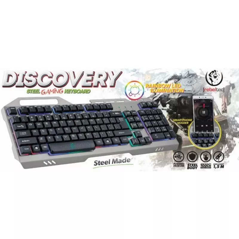 Teclado gaming universal Rebeltec Discovery Metal Grey