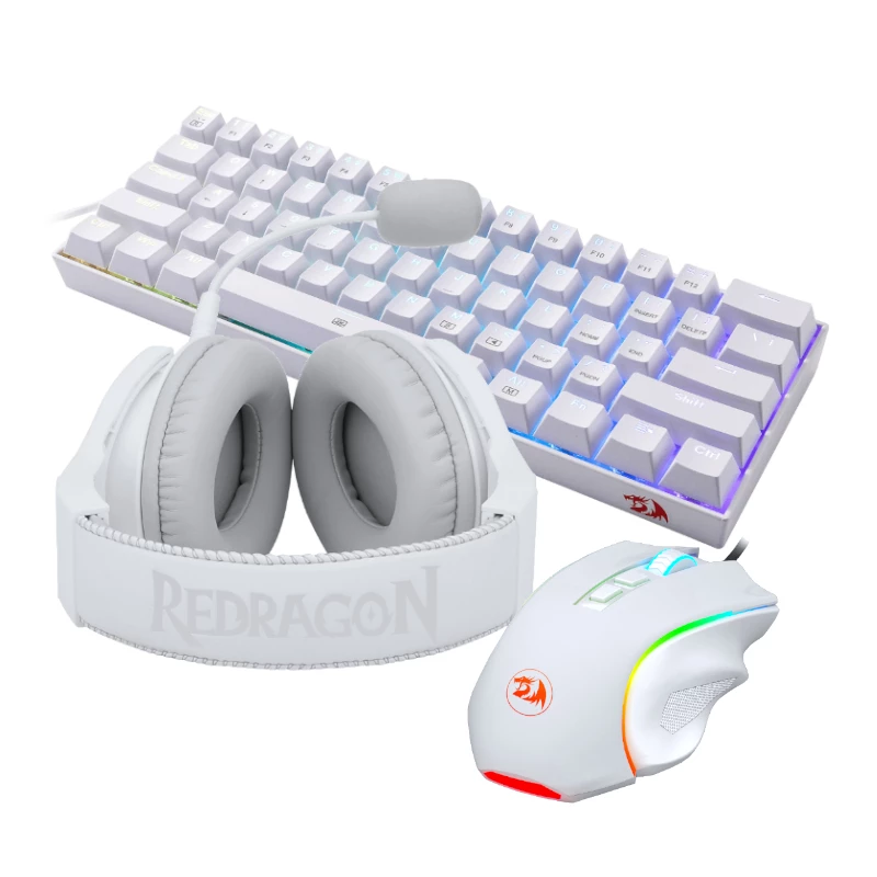 REDRAGON set gaming 3 en 1 con cable - teclado, ratón, auriculares - Blanco