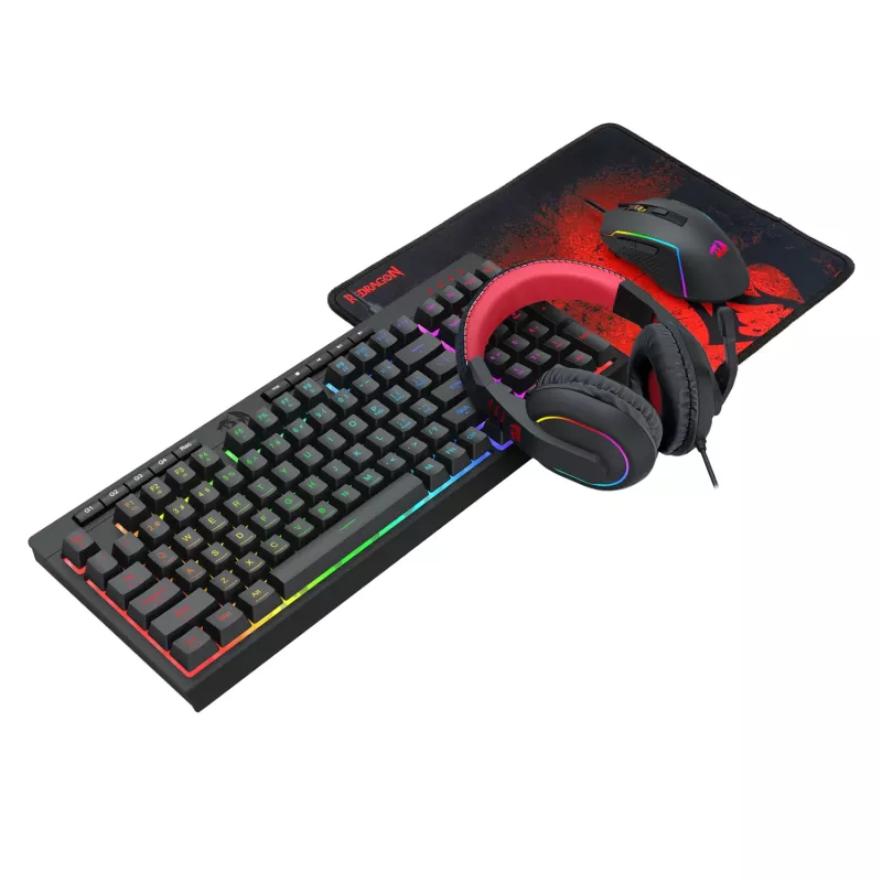 Redragon combo gaming 4 en 1: teclado RGB, ratón, alfombrilla y auriculares