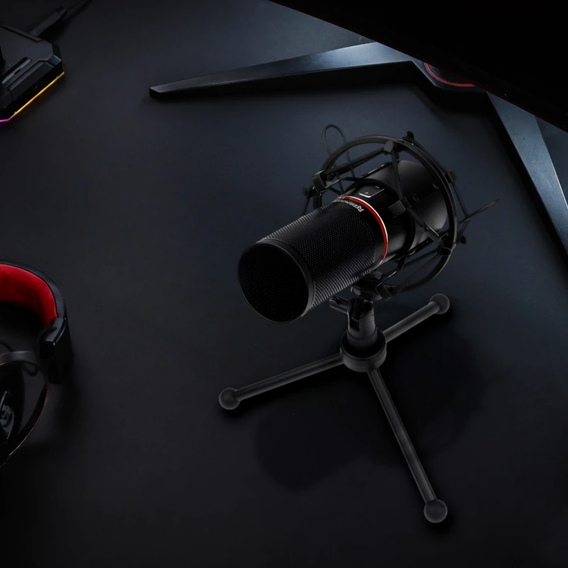 REDRAGON BLAZAR Micrófono gaming USB cardioide y trípode, Negro