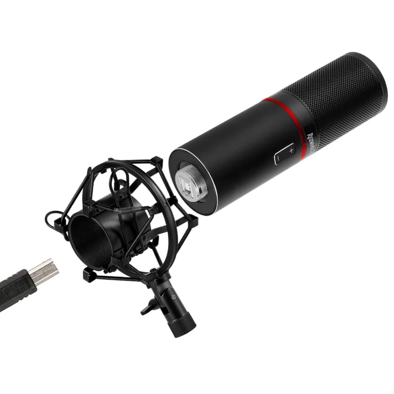 REDRAGON BLAZAR Micrófono gaming USB cardioide y trípode, Negro