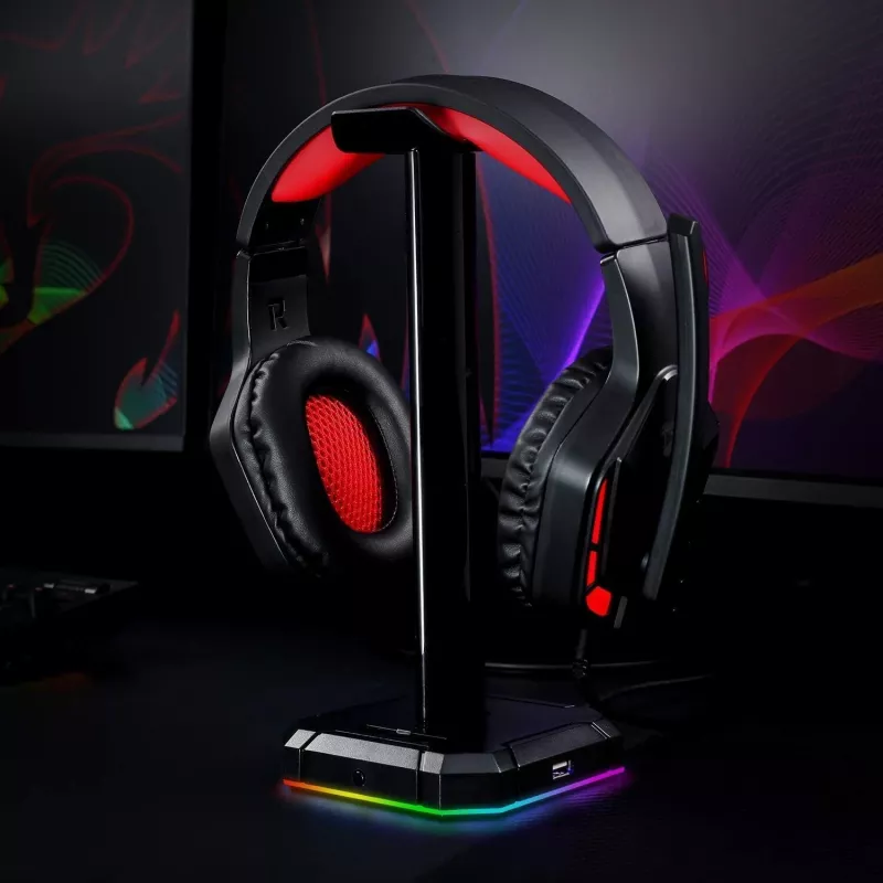 Redragon HA300 Scepter Pro Soporte para auriculares RGB con hub USB 2.0 de 4 puertos