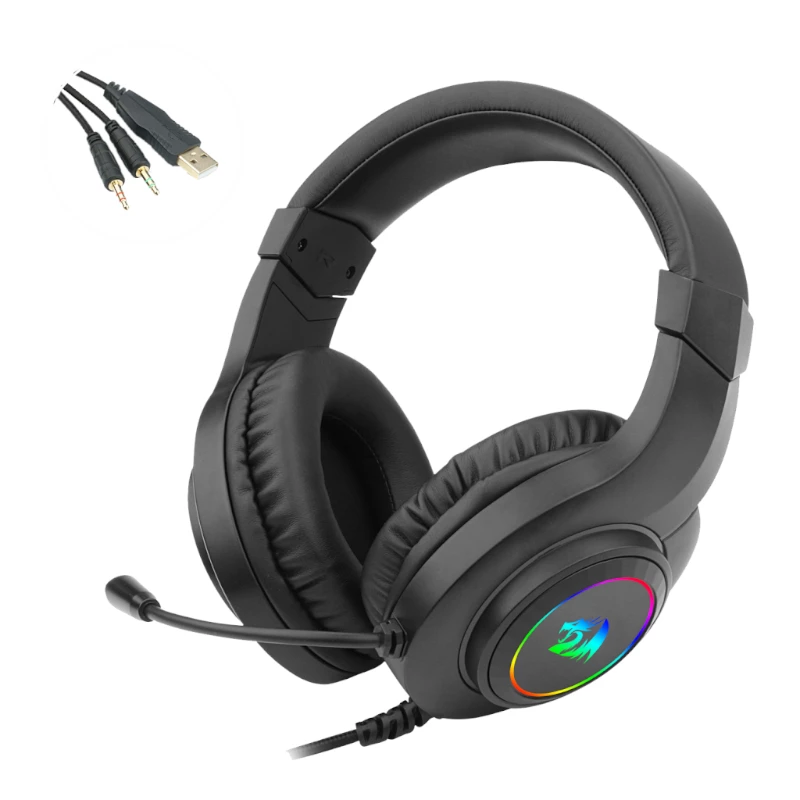 Redragon Hylas Auriculares gaming Over-Ear RGB, Aux (micrófono y auriculares) / USB (solo alimentación), negro