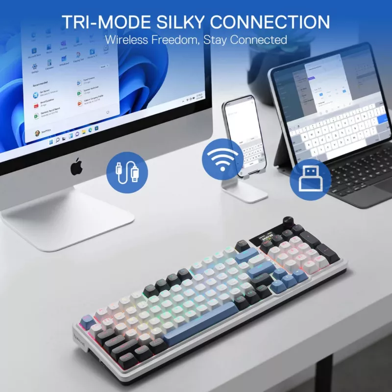 Redragon K719WGB GALATIN RGB PRO teclado mecánico gaming inalámbrico de tamaño completo - blanco