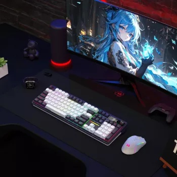 Redragon K762WB-RGB-PRO LCD teclado mecánico Gasket de tamaño completo - Negro