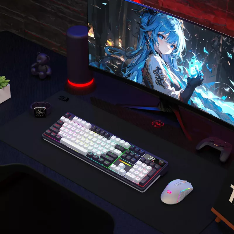 Redragon K762WB-RGB-PRO LCD teclado mecánico Gasket de tamaño completo - Negro