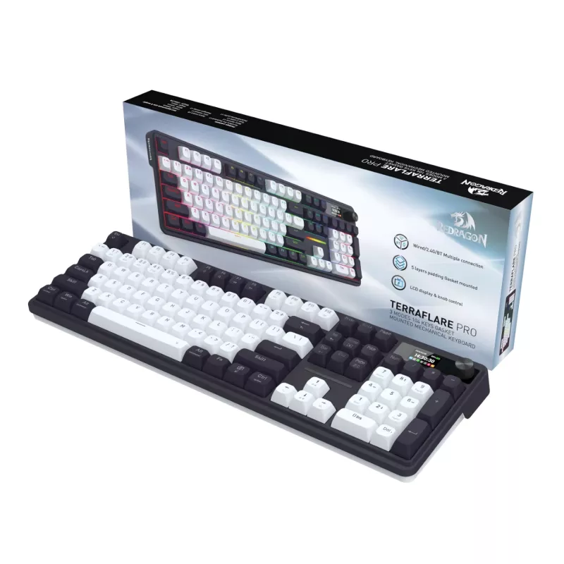 Redragon K762WB-RGB-PRO LCD teclado mecánico Gasket de tamaño completo - Negro