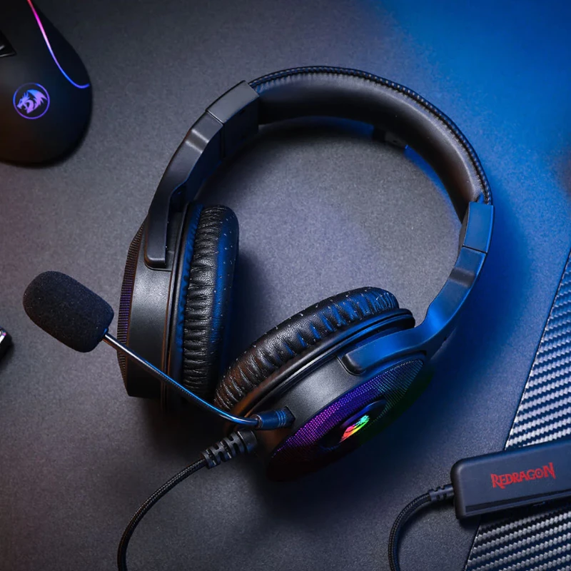 Redragon Pandora Auriculares gaming Over-Ear RGB, USB (solo alimentación) / Aux (micrófono y auriculares), negro