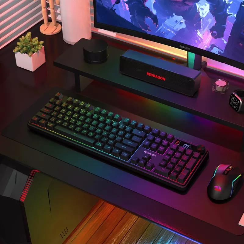 Redragon RM104 PRO VOLCANO teclado gaming mecánico inalámbrico RGB - negro
