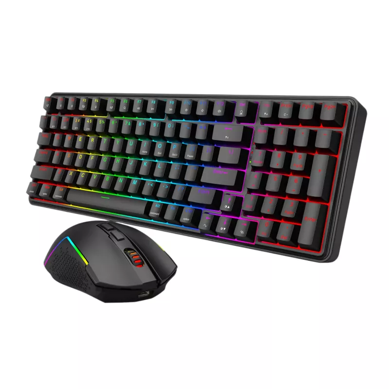 Redragon S162 combo de teclado mecánico gaming inalámbrico 3 modos RGB y ratón - negro