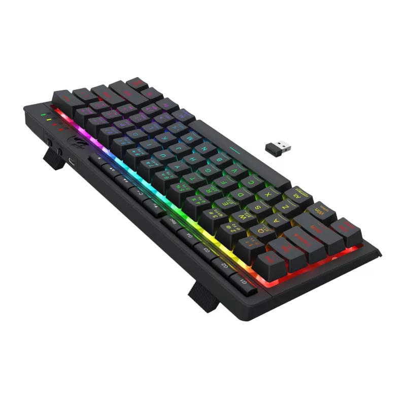Redragon SHIVA K522 PRO Teclado gaming inalámbrico RGB - Tri-Mode TKL mecánico, switches rojos hot-swappable, negro