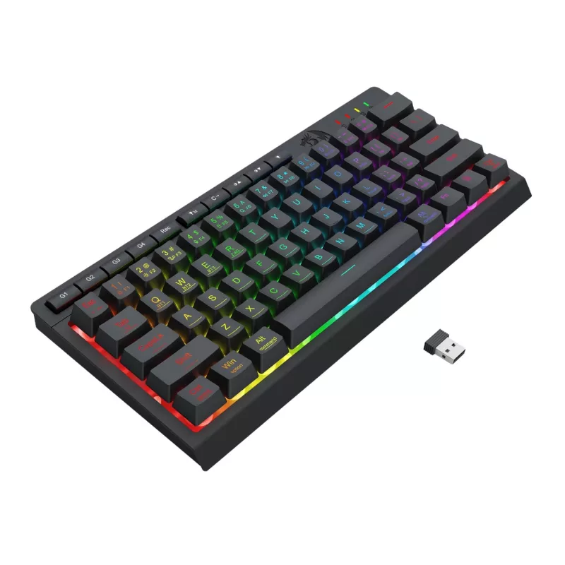 Redragon SHIVA K522 PRO Teclado gaming inalámbrico RGB - Tri-Mode TKL mecánico, switches rojos hot-swappable, negro