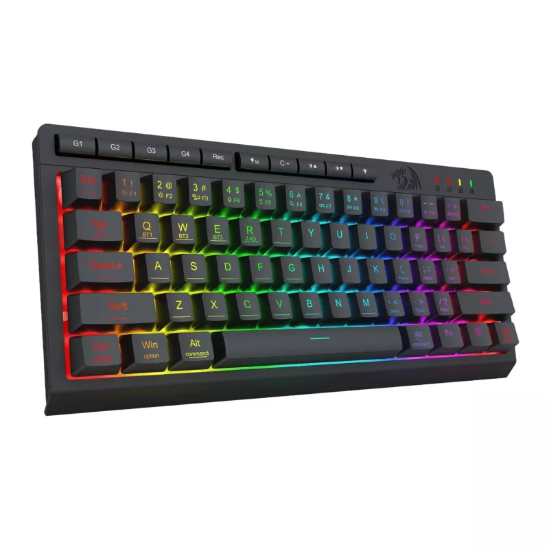 Redragon SHIVA K522 PRO Teclado gaming inalámbrico RGB - Tri-Mode TKL mecánico, switches rojos hot-swappable, negro