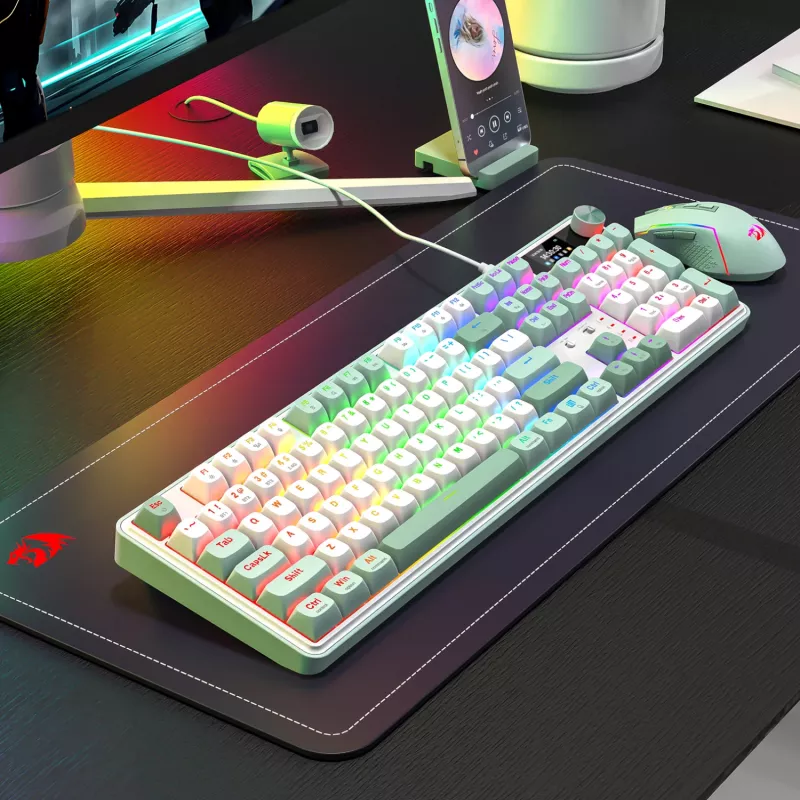 Redragon WYVERN K761 Pro teclado mecánico gaming inalámbrico de tamaño completo RGB - blanco/verde