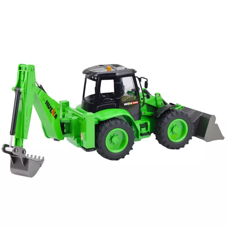 Cargadora retroexcavadora teledirigida RC luces sonido verde Huina 1:14
