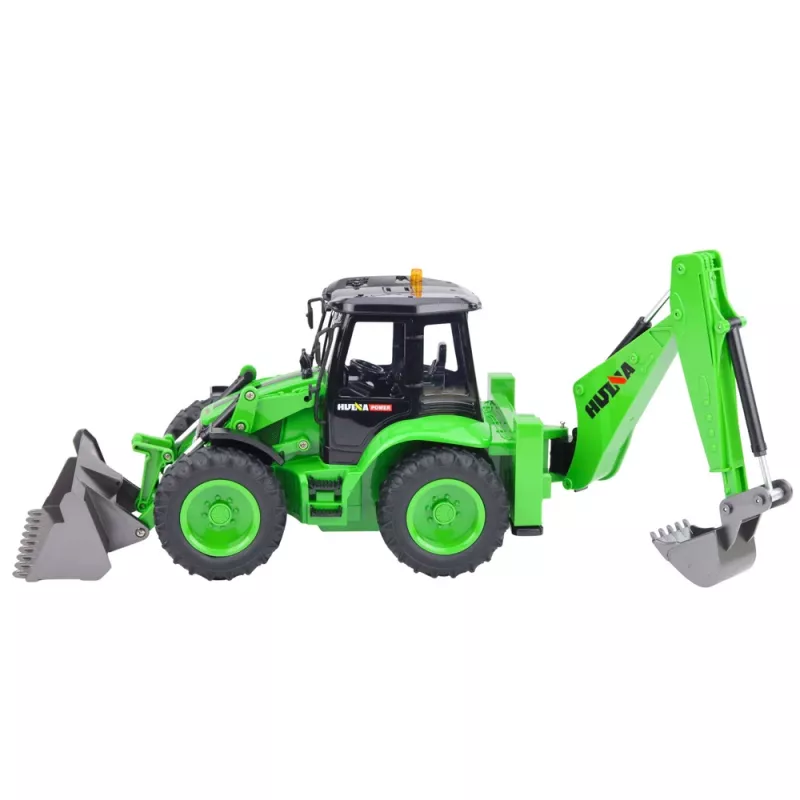Cargadora retroexcavadora teledirigida RC luces sonido verde Huina 1:14