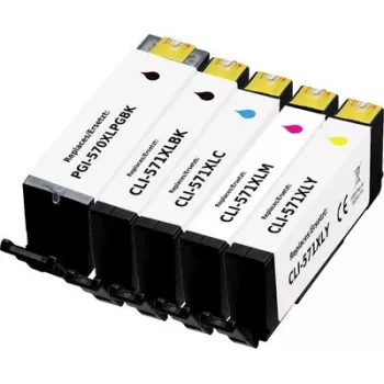 Renkforce Pack compatible de 5 cartuchos de tinta de alto rendimiento para Canon PGI-570PGBK XL, CLI-571BK XL, CLI-571C XL, CLI-571M XL, CLI-571Y XL (negro, negro fotográfico, cian, magenta, amarillo) RF-6952434