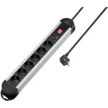 Renkforce RF-6417718 regleta de 6 tomas con protección contra sobretensiones y carcasa de aluminio, cable de 1,5 m, negra