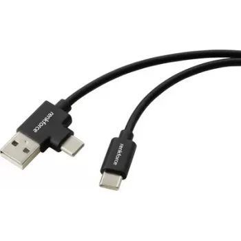 Renkforce cable USB-C a USB-A, USB 2.0, 2 m, negro, 480 Mbps, doble apantallado, funda de PVC, conector recto RF-7116122