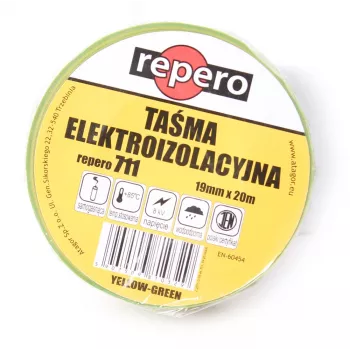 REPERO 711E Cinta aislante eléctrica de PVC amarillo-verde 19 mm x 20 m