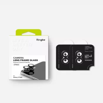 Ringke Marco de cámara pack de 2 para Samsung Galaxy Z Flip 8 - protector de objetivo de aleación de aluminio negro con cristal templado 9H
