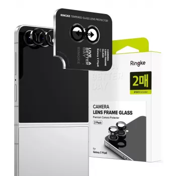 Ringke Marco de cámara pack de 2 para Samsung Galaxy Z Flip 8 - protector de objetivo de aleación de aluminio negro con cristal templado 9H