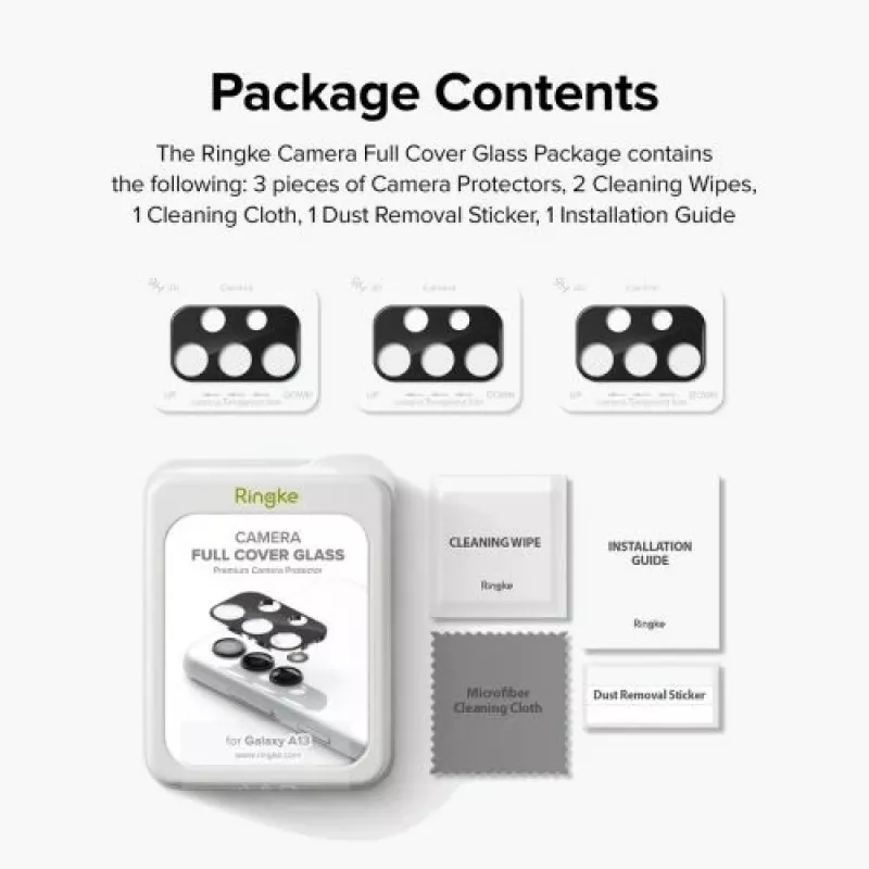 Ringke Galaxy A13 4G Protector de Cámara Cristal Full Cover (Pack de 3) Negro