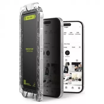 Ringke protector de pantalla para iPhone 15/16 Privacy Premium Easy Slide cristal templado 9H con ayuda de instalación (pack de 2) transparente