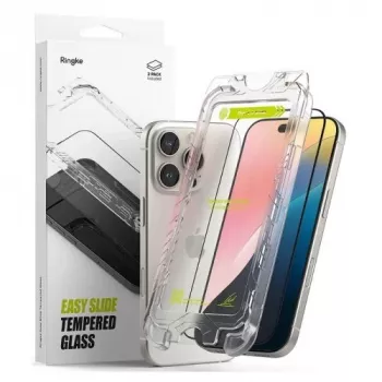 Ringke Protector de pantalla iPhone 16 Pro Premium Easy Slide cristal templado 9H con ayuda de instalación (2 uds.) transparente