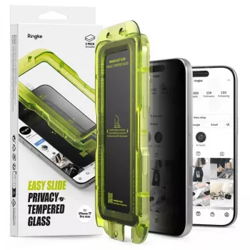 Ringke protector de pantalla para iPhone 17 Pro Premium Easy Slide Privacy cristal templado 9H con ayuda de instalación (pack de 2) transparente