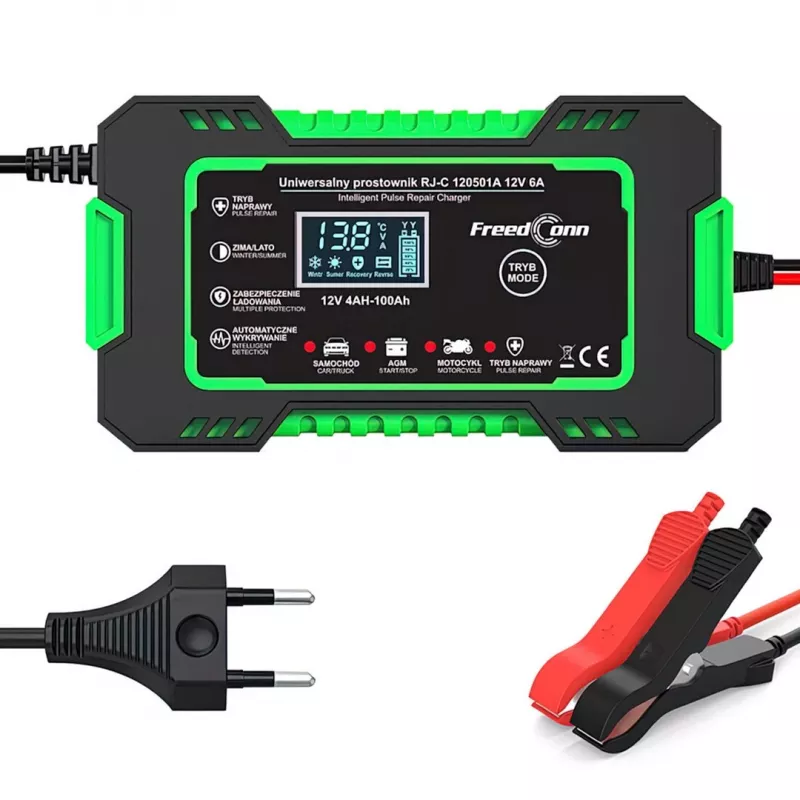 RJ TIANYE FreedConn RJ-C 120501A Cargador de batería automático inteligente 12V 6A para plomo-ácido AGM GEL EFB con pantalla LCD