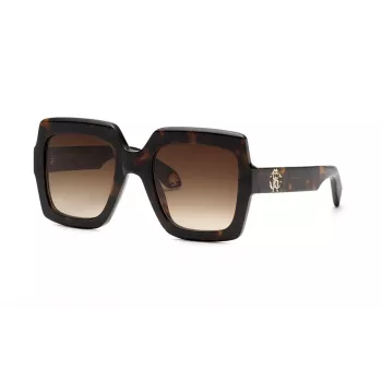 Roberto Cavalli Mujer SRC108-5204BL Gafas de sol estilo ojo de gato, montura azul Havana, lentes azul degradado, 52mm