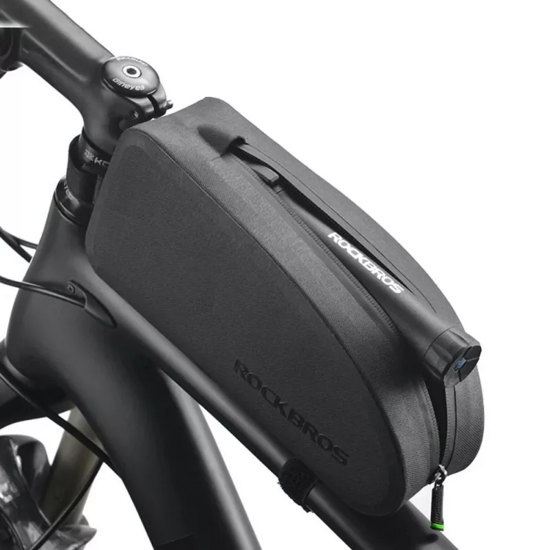 ROCKBROS Bolsa de Tubo Superior para Bicicleta 1.6L Impermeable Carcasa Rígida EVA Efecto Fibra de Carbono Negra