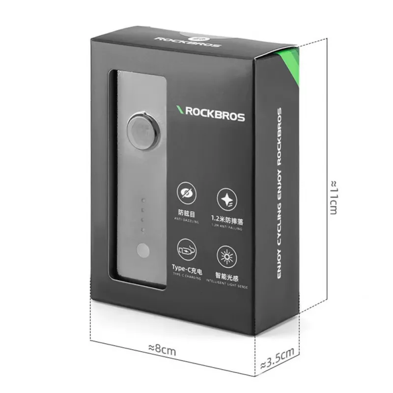 Luz delantera para bicicleta ROCKBROS 260 lm con cable USB-C a USB-A - negra