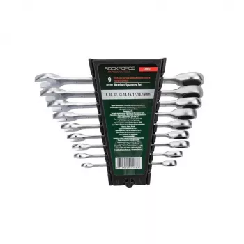 ROCKFORCE juego de llaves de carraca combinadas métricas de 9 piezas, acero cromo-vanadio, 72 dientes, 8-22 mm, norma DIN