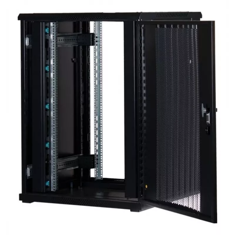 Rockstable Armario rack de 19 pulgadas 22U con puerta de rejilla - Armario de pie - 22U - 800 kg de capacidad - puerta con cerradura - guías de montaje - patas ajustables (RS19-8822PP)