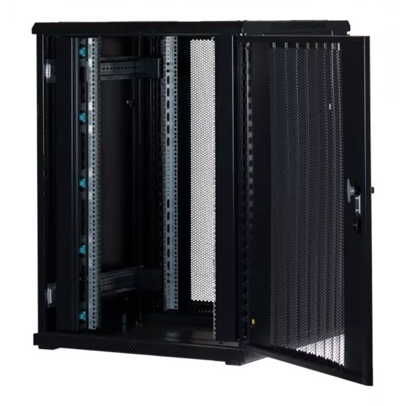 Rockstable Armario rack de 19 pulgadas 22U con puerta de rejilla - Armario de pie - 22U - 800 kg de capacidad - puerta con cerradura - guías de montaje - patas ajustables (RS19-8822PP)