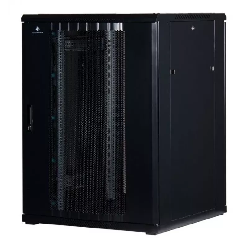 Rockstable Armario rack de 19 pulgadas 22U con puerta de rejilla - Armario de pie - 22U - 800 kg de capacidad - puerta con cerradura - guías de montaje - patas ajustables (RS19-8822PP)