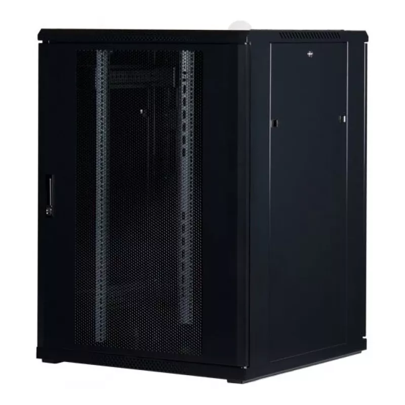 Rockstable Armario rack de 19 pulgadas 22U con puerta de rejilla - Armario de pie - 22U - 800 kg de capacidad - puerta con cerradura - guías de montaje - patas ajustables (RS19-8822PP)