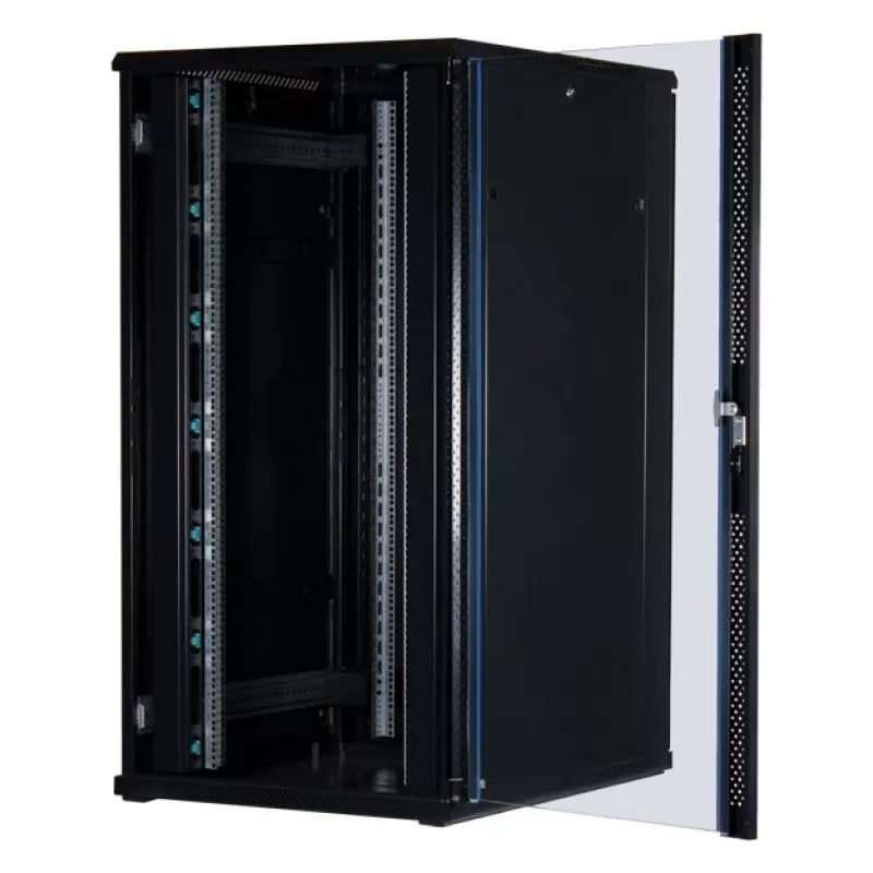 Rockstable Armario rack 19 inch 32U con puerta de cristal - Armario de pie - 32U - 800 kg - puerta con cerradura - guías de montaje - patas regulables (RS19-8032)