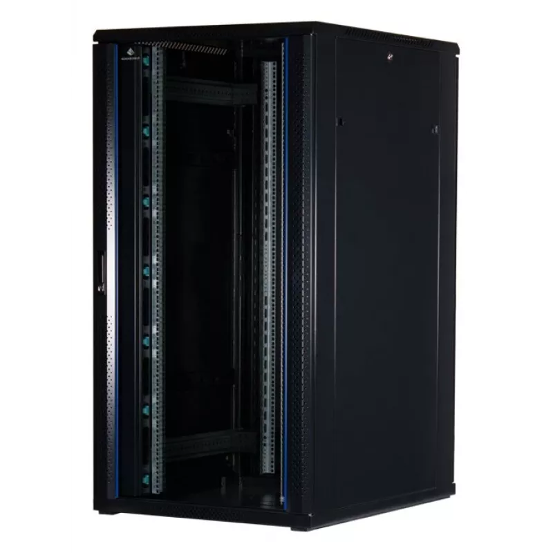 Rockstable Armario rack 19 inch 32U con puerta de cristal - Armario de pie - 32U - 800 kg - puerta con cerradura - guías de montaje - patas regulables (RS19-8032)