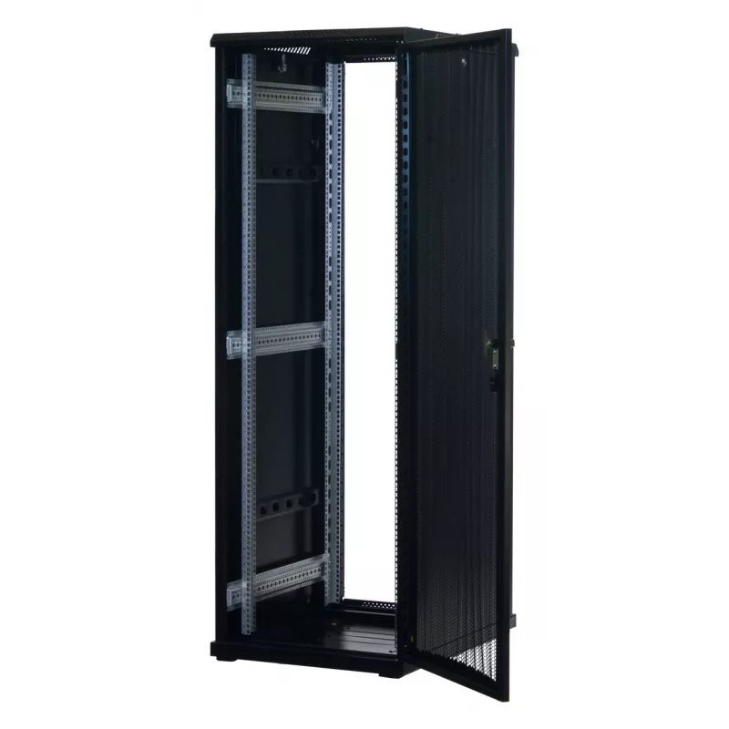 Rockstable Rack de servidor 37 HE 19 pulgadas con puertas de malla - bastidor independiente - 37U - 800 kg - cerradura con llave - raíles de montaje - patas ajustables (RS19-6837PP)