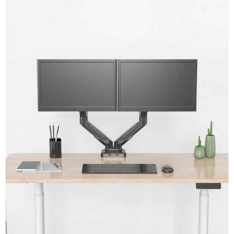 Rockstable RS-MM007 Soporte avanzado para doble monitor - Pinza / Pasacables - 13 kg - 15-27