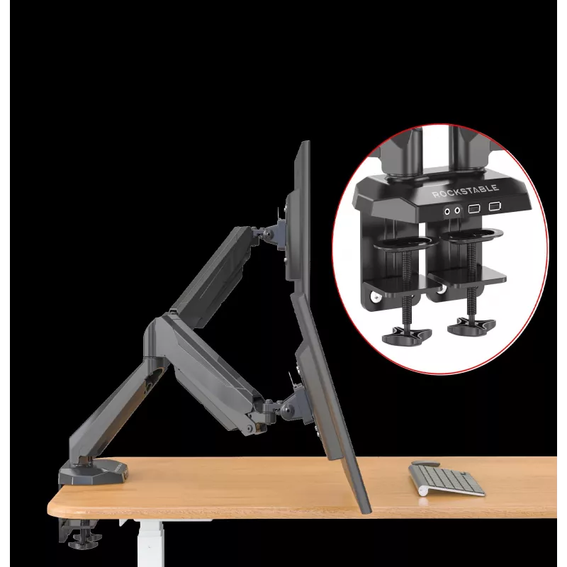 Rockstable RS-MM011B soporte de mesa profesional para doble monitor - pinza/perno - 16 kg - 15-32 pulgadas - 100x100 mm - negro