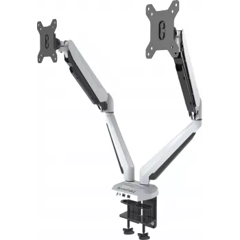 ROCKSTABLE RS-MM011W Soporte profesional para doble monitor - Abrazadera / Pasacables - 16 kg - 38,1 cm (15 pulgadas) - 81,3 cm (32 pulgadas) - 100 x 100 mm - Blanco