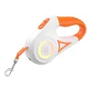 ROJECO RQYS-04 ORG Correa retráctil automática para perro con luz LED, cinta de 5 m, blanca y naranja, para perros de hasta 30 kg